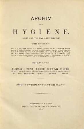 Archiv für Hygiene. 26. 1896
