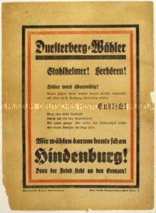 Aufruf zur Wahl von Paul von Hindenburg zum Reichspräsidenten 1932