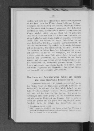 Das Haus der Schröder'schen Schule am Teilfeld und seine historische Fensterscheibe.