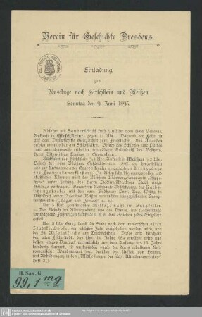 Einladung zum Ausfluge nach Hirschstein und Meißen : Sonntag den 9. Juni 1895