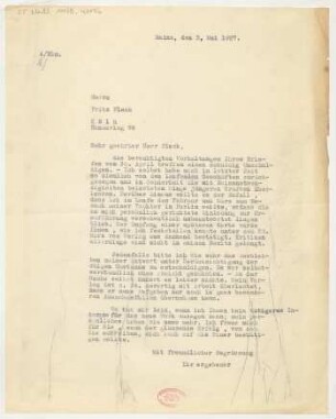 Brief an Fritz Fleck : 03.05.1927