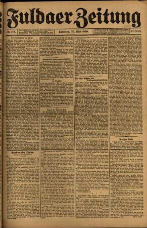 Erste Ausgabe vom Samstag, den 22. Mai 1920.