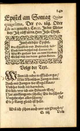 Epistel am Sontag Quinquagesimae.