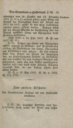 Zum zweiten Abschnitt. Von Staatsverbrechen überhaupt und vom Hochverrathe insbesondere