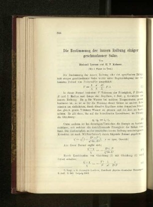 Die Bestimmung der innern Reibung einiger geschmolzener Salze.