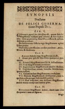 Synopsis Tractatus De Felici Gubernatione Populi Dei.