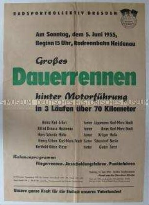 Maueranschlag mit der Ankündigung eines Radrennens