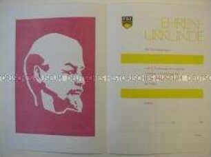 FDJ-Urkunde anlässlich des 100. Geburtstags Lenins (blanko)