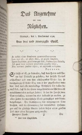 Das drei und zwanzigste Stück. Montags, den 7. Brachmonat 1756.