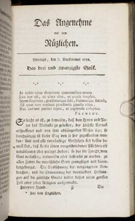 Das drei und zwanzigste Stück. Montags, den 7. Brachmonat 1756.