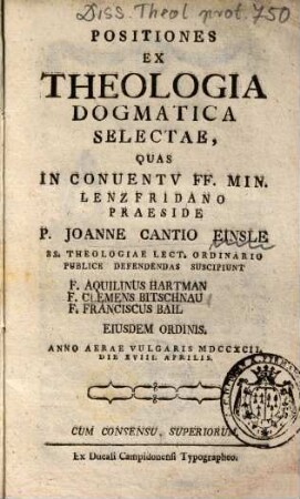 Positiones Ex Theologia Dogmatica Selectae