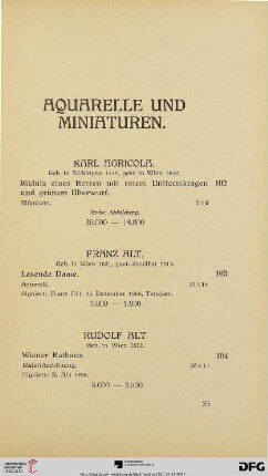 Aquarelle und Miniaturen (Nr. 102-171)