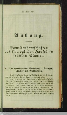 Anhang. Familienherrschaften des Herzoglichen Hauses in fremden Staaten
