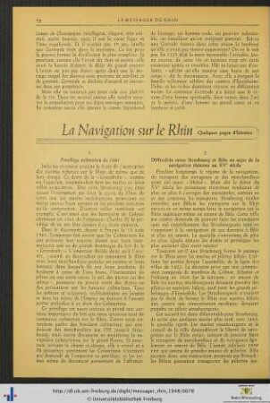 La Navigation sur le Rhin.
