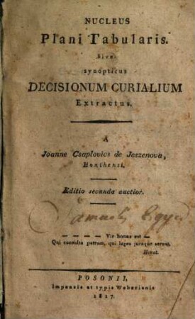 Nucleus Plani Tabularis. Sive: synopticus Decisionum Curialium Extractus