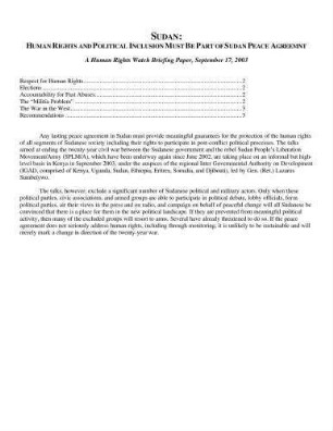 Sudan : human rights and political inclusion must be part of Sudan peace agreement