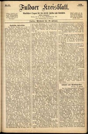 Erste Ausgabe vom Mittwoch, den 19. Februar 1879.