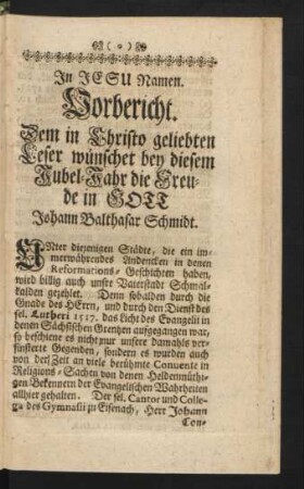 Vorbericht. Dem in Christo geliebten Leser wünschet ...