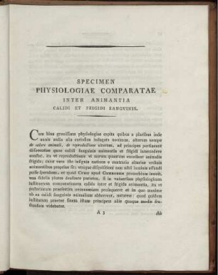 Specimen Physiologiae Comparatae Inter Animantia calidi et frigidi sanguinis