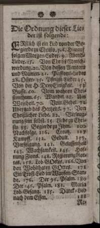 Die Ordnung dieser Lieder ist folgende: