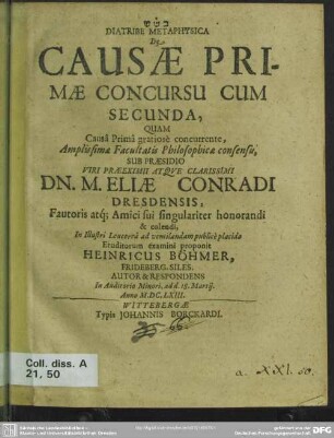 Diatribe metaphysica de causae primae concursu cum secunda