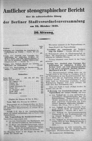 Sitzung 20, 25. Oktober 1932