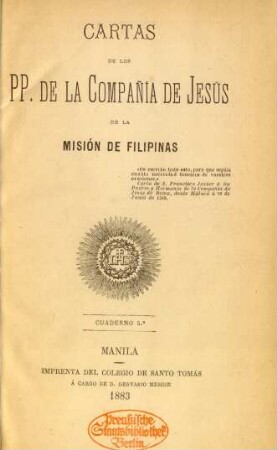 Cuaderno 5: Cartas de los padres de la Compañía de Jesús de la Misión de Filipinas