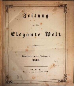 Zeitung für die elegante Welt : Mode, Unterhaltung, Kunst, Theater, 41. 1841