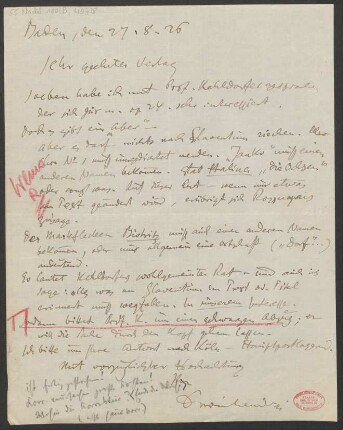 Brief an B. Schott's Söhne