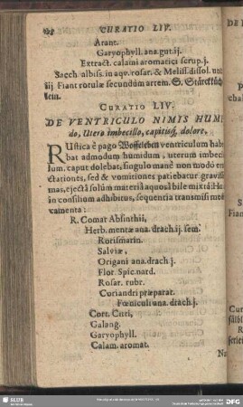 Curatio LIV. [Curatio LVI.] De Ventriculo Nimis Humido, Utero imbecillo, capitisq[ue] dolore