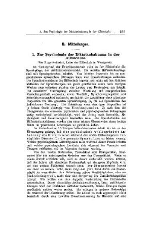 Zur Psychologie der Diktatanbahnung in der Hilfsschule : [Mitteilungen]