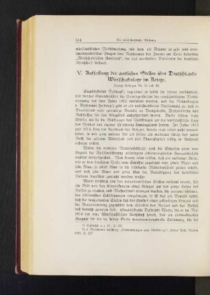 V. Auffassung der amtlichen Stellen über Deutschlands Wirtschaftslage im Kriege.