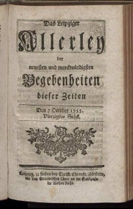 Den 7. October 1755. Vierzigstes Stück.