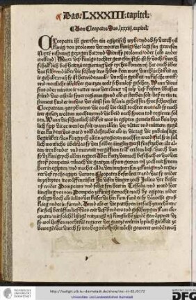 Cleopatra ist gewesen ein egiptisch wyb und ob sy durch vil künig von Ptolomeo der Mouren künig, der Lagi sun gewesen ist, yren ursprung gezogen hat...