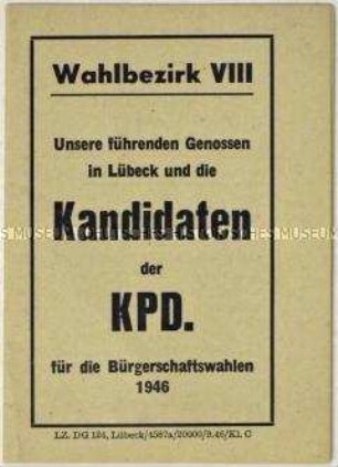 Propagandaschrift der KPD Lübeck zu den Bürgerschaftswahlen 1946