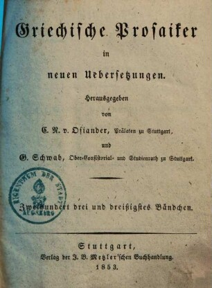 Plutarch's Werke, 11. Vergleichende Lebensbeschreibungen ; 11