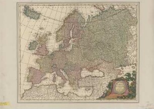 Karte von Europa, 1:11 500 000, Kupferstich, nach 1687 : Europa : Pars tenet Haec Mundi reliquas Celeberrima Partes ; Cum Privilegio Ordinum Hollandiae et West Frisiae / Auctoribus Gerardo et Leonardo Valk. - [Ca. 1:11 500 000]. - [Amsterdam] , [nach 1687]. - 1 Kt. : Kupferst. ; 57 x 47 cm