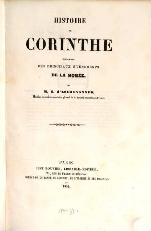 Histoire de Corinthe, relation des principaux événements de la Morée