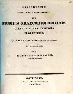 Diss. inaug. phil. de Musicis Graecorum Organis circa Pindari tempora florentibus