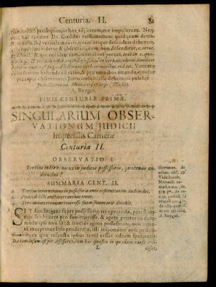 Singularium Observationum Iudicii Imperialis Camerae Centuria II. Observatio I. - C.