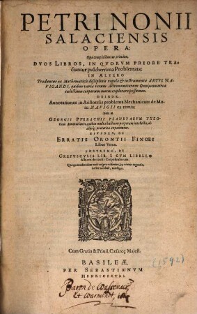 Opera : Quae complectuntur ... duos libros, in quorum priore tractantur pulcherrima Problemata ...