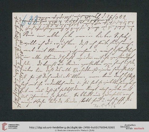 Briefwechsel Theodor Mommsen und Marie Mommsen geb. Reimer: Postkarte von Marie Mommsen an Theodor Mommsen