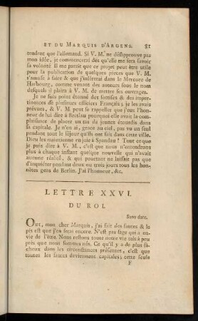 81-101, Lettre XXVI. du Roi.-Lettre XXXVIII. du Marquis D'Argens.