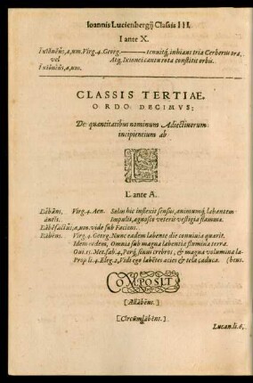 Classis Tertiae. Ordo Decimus ... L