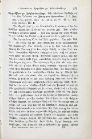 273-276 [Rezension] Hummelauer, Franz von, Exegetisches zur Inspirationsfrage