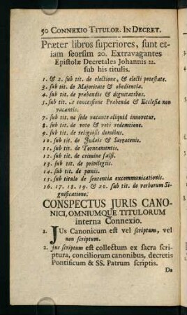 50-62, Conspectus Juris Canonici, Omniumque Titulorum interna Connexio