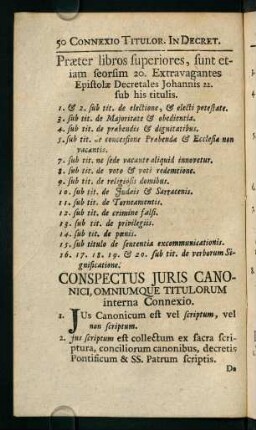 50-62, Conspectus Juris Canonici, Omniumque Titulorum interna Connexio
