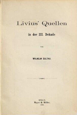 Livius' Quellen in der III. Dekade