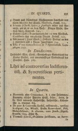 351-354, Libri ad controversias Indifferentist. & Syncretisticas pertinentes