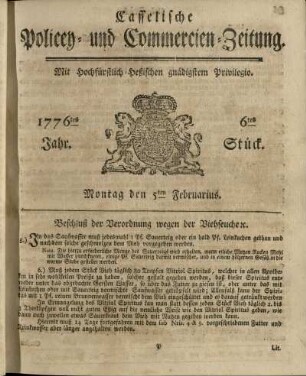 6tes Stueck, Montag den 5ten Februarius 1776